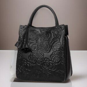 Women’s Genuine Leather Handbag – Floral Pattern, Large Capacity, Luxury Style